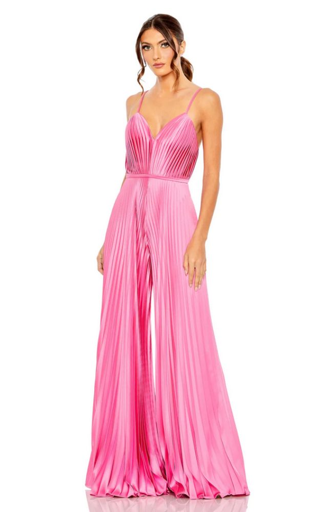 Pleated Plunge Wide Leg Jumpsuit