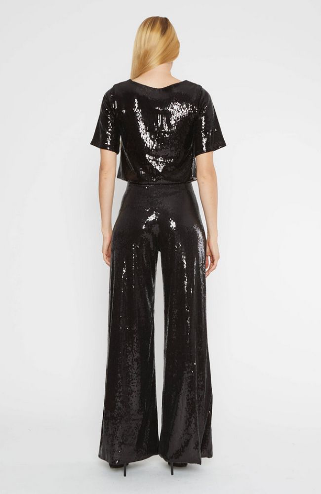 Sequin Wide Leg Pant in Black