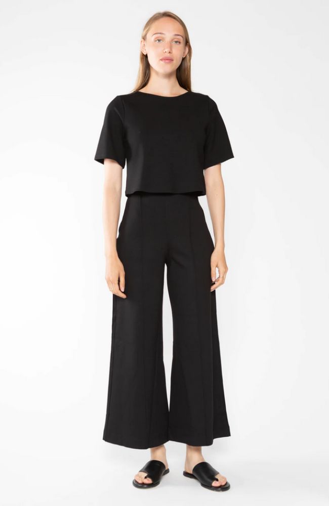 Ponte Knit Wide Leg Pant Cropped