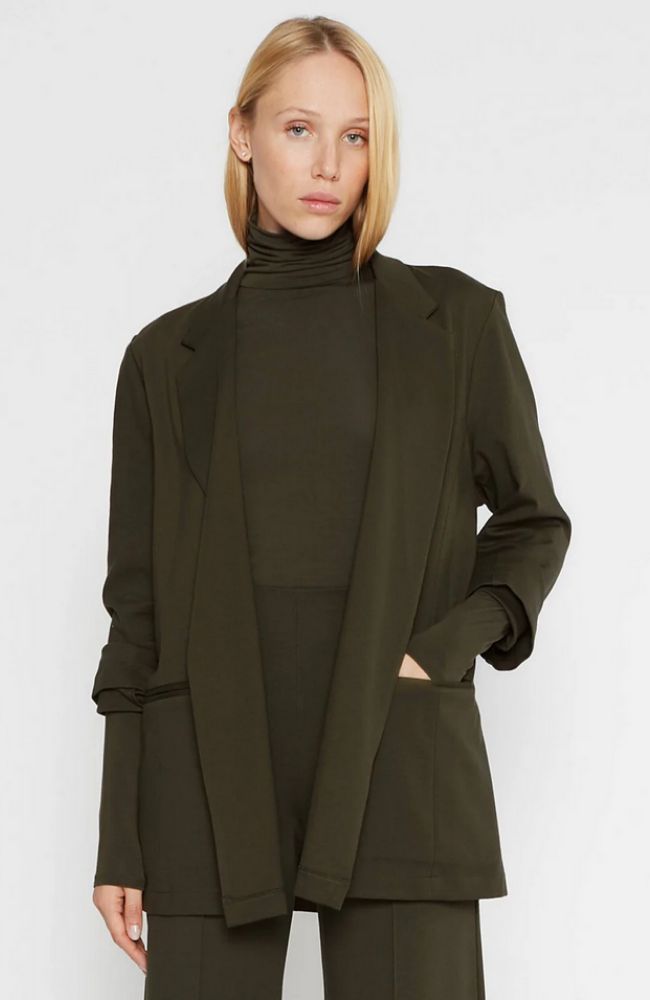 Ponte Knit Oversized Blazer in Olive