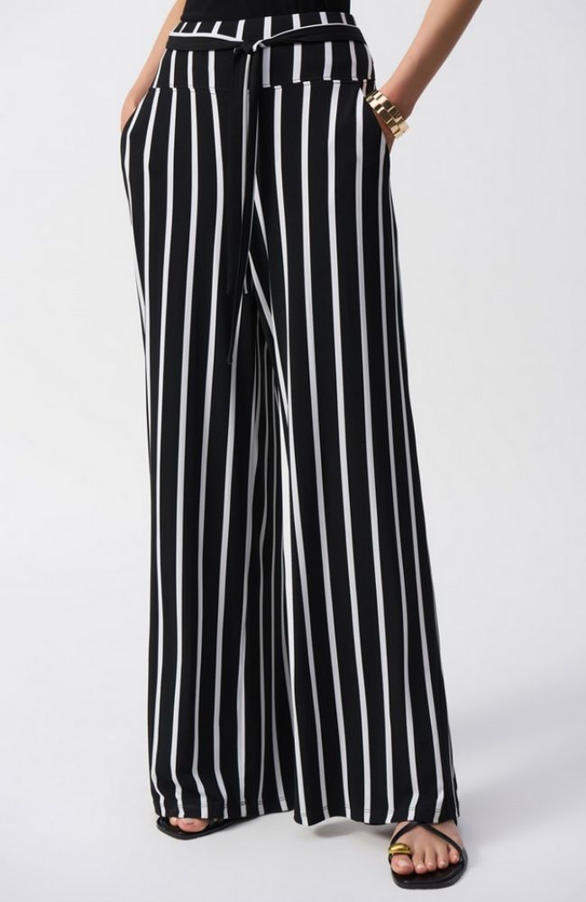 Striped Silky Knit Wide Leg Pants