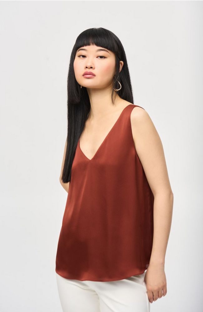 Vneck Satin Straight Top