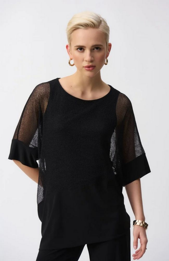 Mesh And Silky Knit Cocoon Top