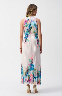 Pleated Satin Floral Maxi Dres