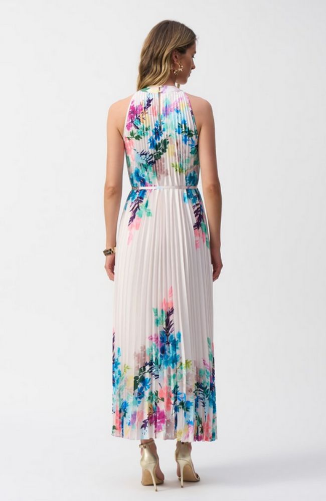 Pleated Satin Floral Maxi Dres