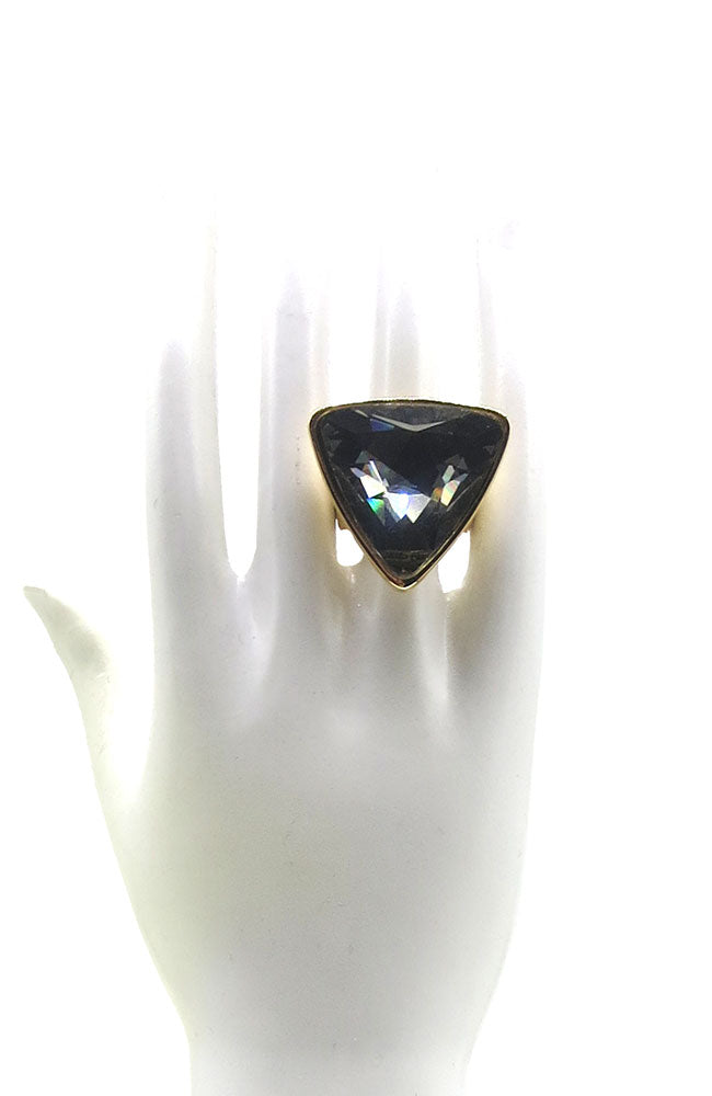 Bloom Ring Size 6 Black Crystal Gold