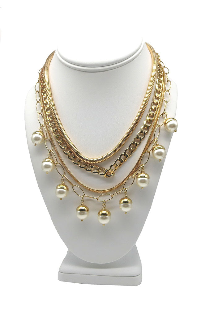 Nice Multi Necklace Pearl Gold