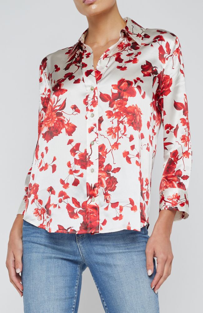 Dani 3/4 Sleeve Blouse in Ivory Red