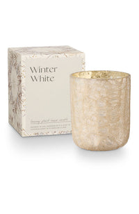 Winter White Small Boxed Crackle Glass Candle