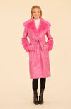 Faux Leather Trench Coat with Faux Fur Trim