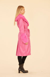 Faux Leather Trench Coat with Faux Fur Trim