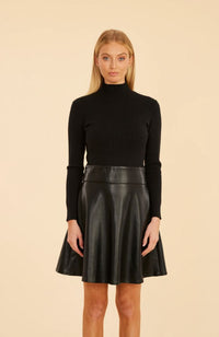 Turtleneck Vegan Leather Knit Dress