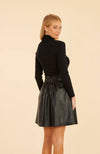 Turtleneck Vegan Leather Knit Dress