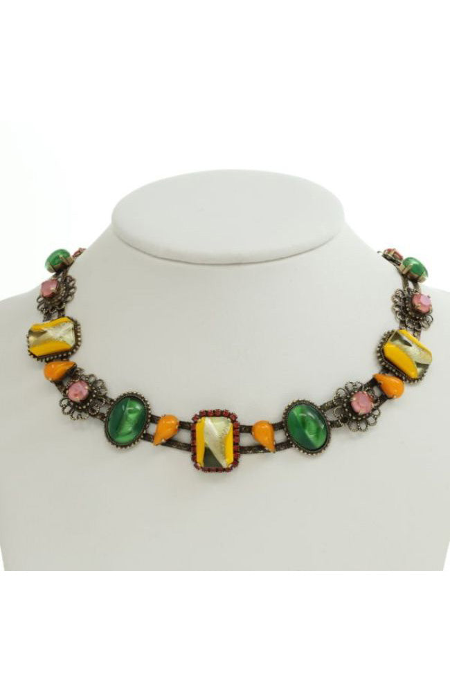 Orange Green Gems Necklace