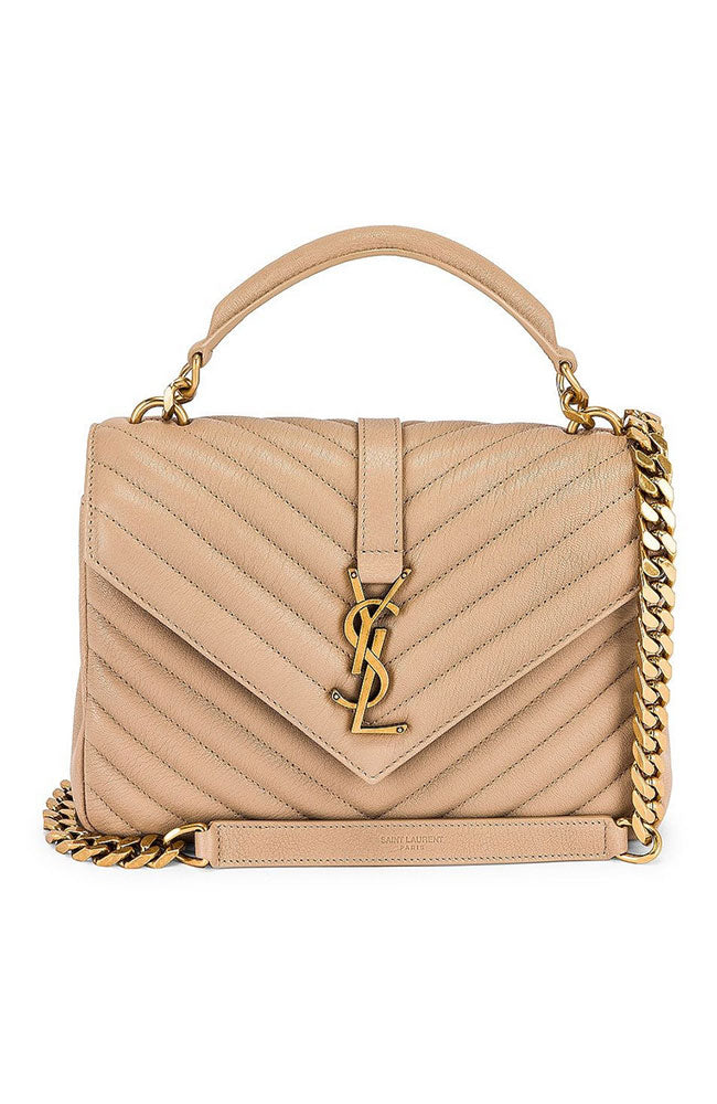 YSL Medium College Chain Bag Dark Beige