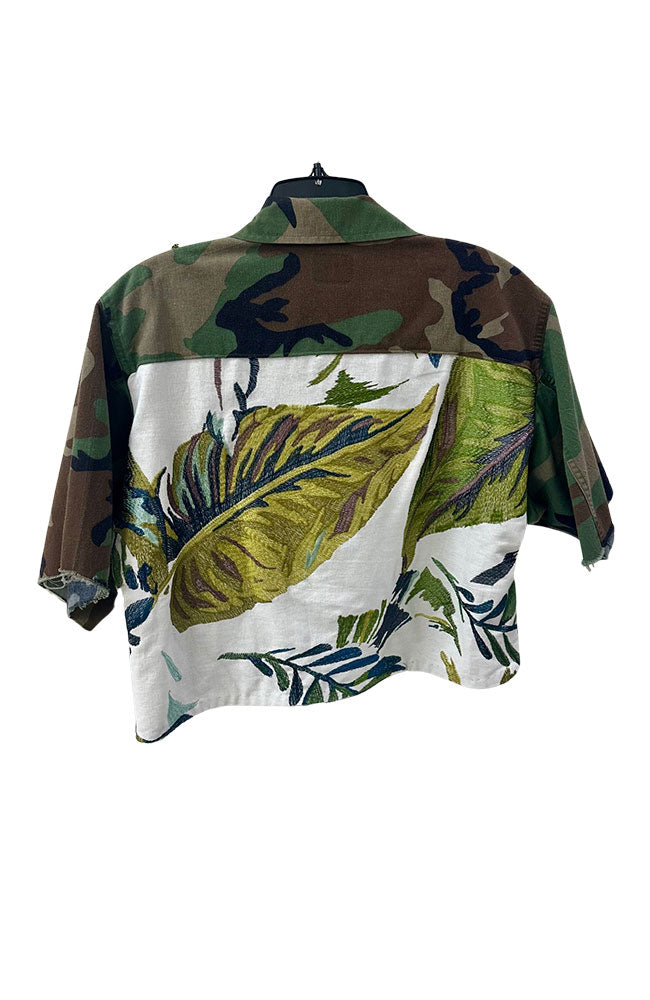 Camo Cropped Jacket Jungle Leaf Linen