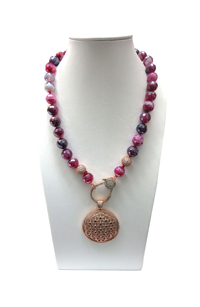 Purple Bead Necklace Rose Gold Pendant