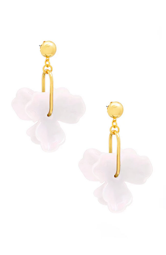 White 3 Petal Drop Earrings