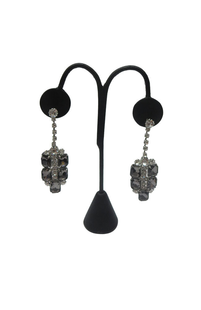 Rhodium Black Diamond Crystal Earrings