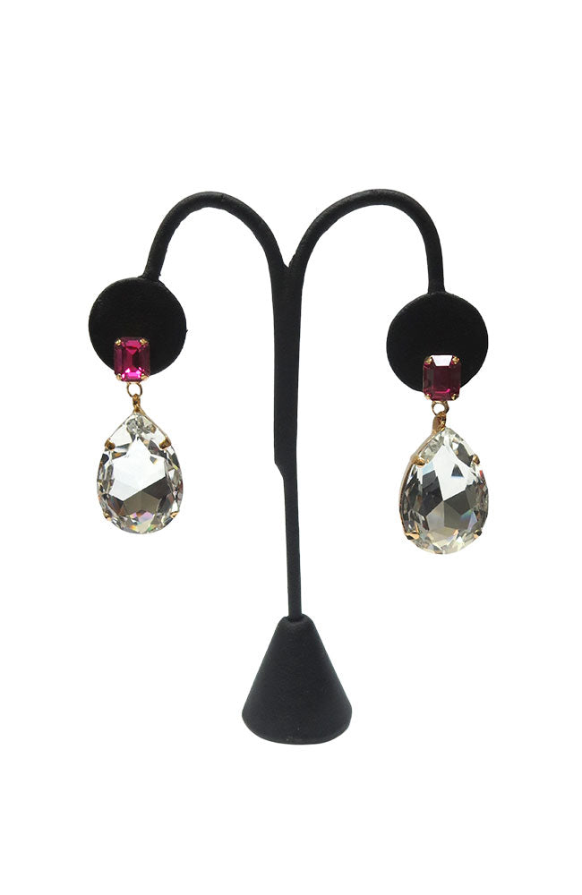 Gold Crystal and Fuschia Earring