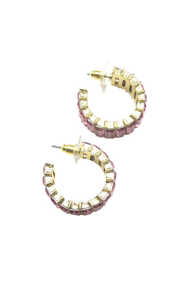 Dark Pink Baguette Cut Hoops