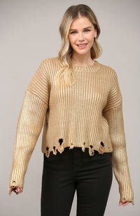 Distressed Gold Foiled Sweater