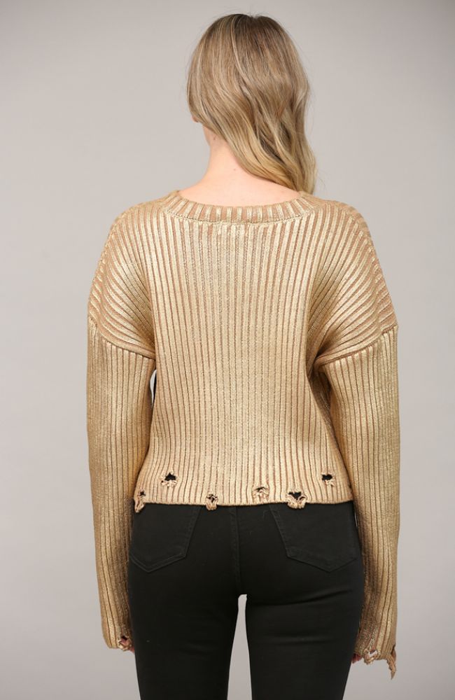 Distressed Gold Foiled Sweater