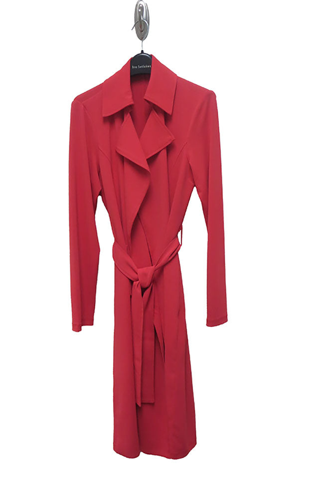 Red Matte Jersey Trench Coat