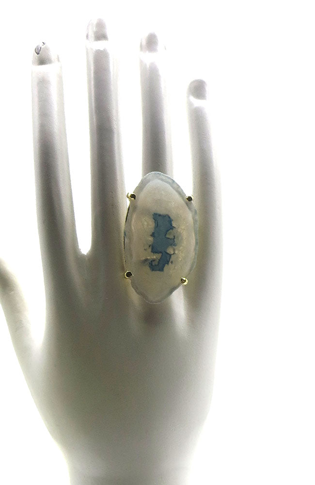 White Agate Gold Ring