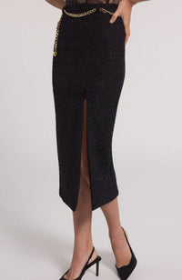 Kiva Chain Belt Tweed Midi Skirt