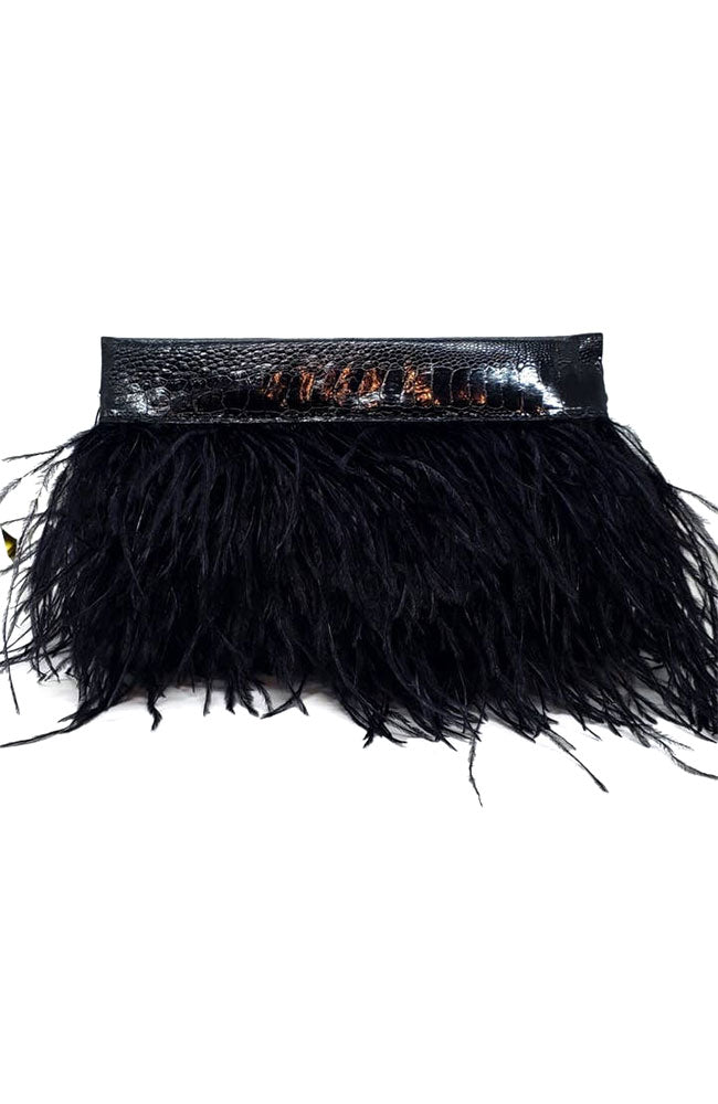 Ostrich Feather Leather Clutch