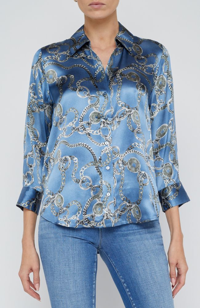 Dani 3/4 Slv Blouse in Blue Silver