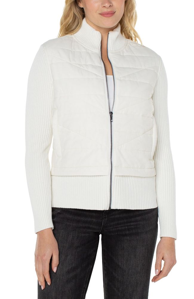 Quilted Front Full Zip Sweater