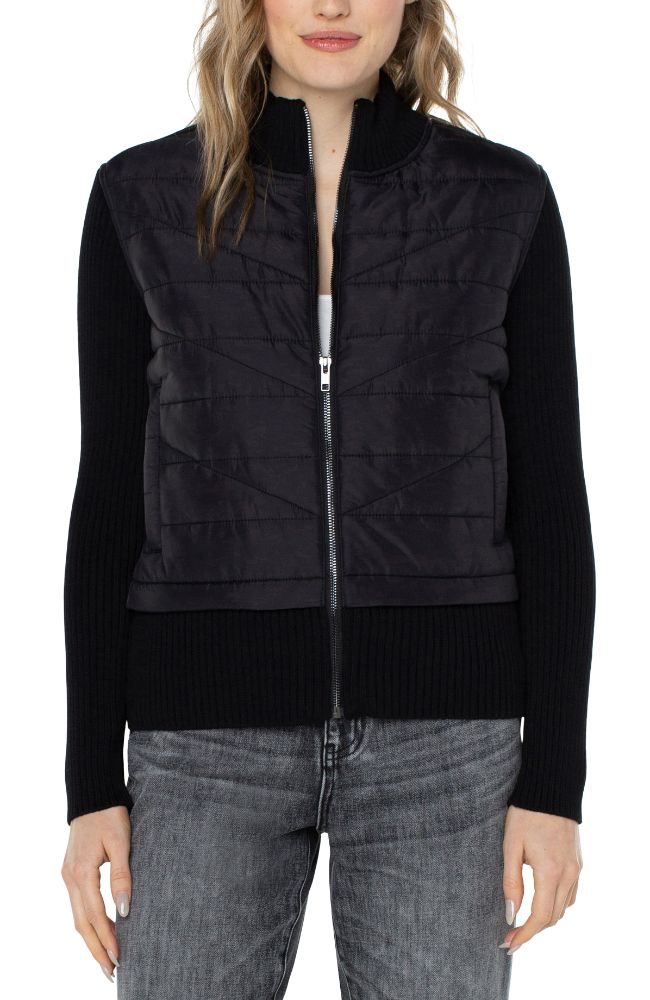 Quilted Front Full Zip Sweater