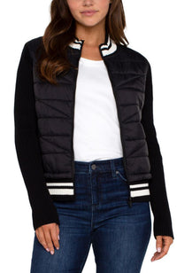 Longsleeve Quilted Front Full Zip Sweater Striped