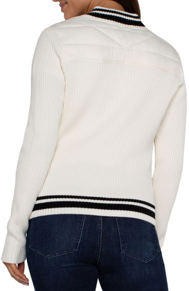 Longsleeve Quilted Front Full Zip Sweater Striped