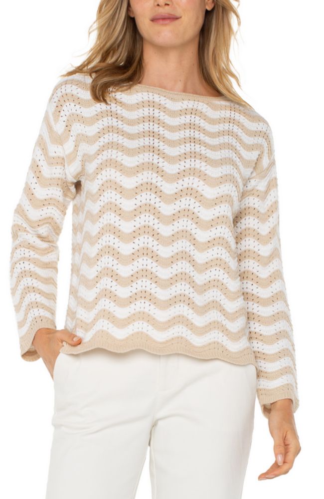 Boat Neck Scallop Hem Sweater