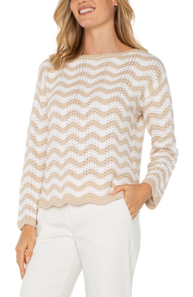 Boat Neck Scallop Hem Sweater