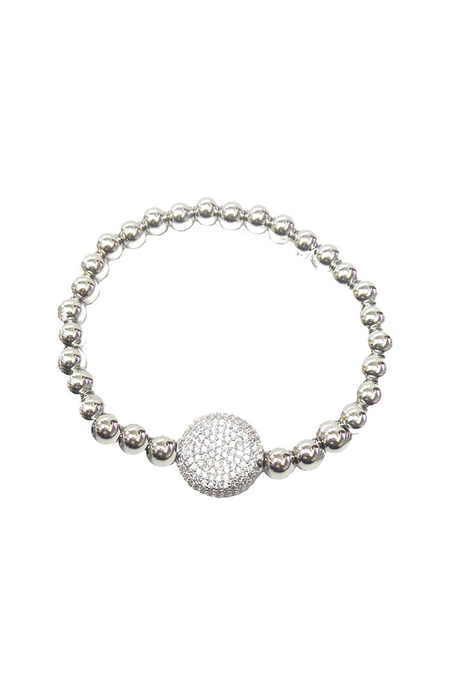 Small Silver Ball & Chain Bracelet with Pave Ctr