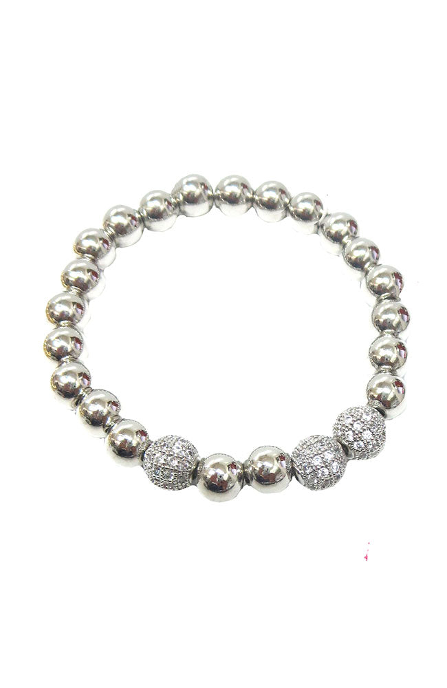 Silver Ball Bracelet 3 CZ Pave