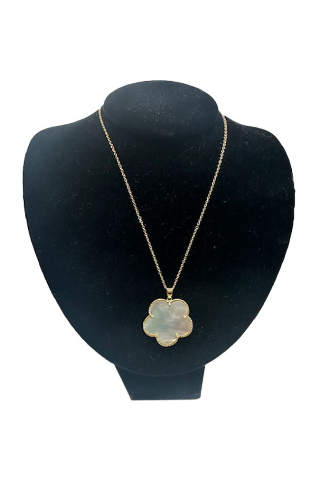 Gold MOP Flower Pendant Necklace