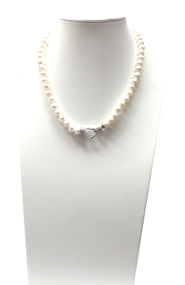 Medium Pearl Strand with Heart Closure Necklace