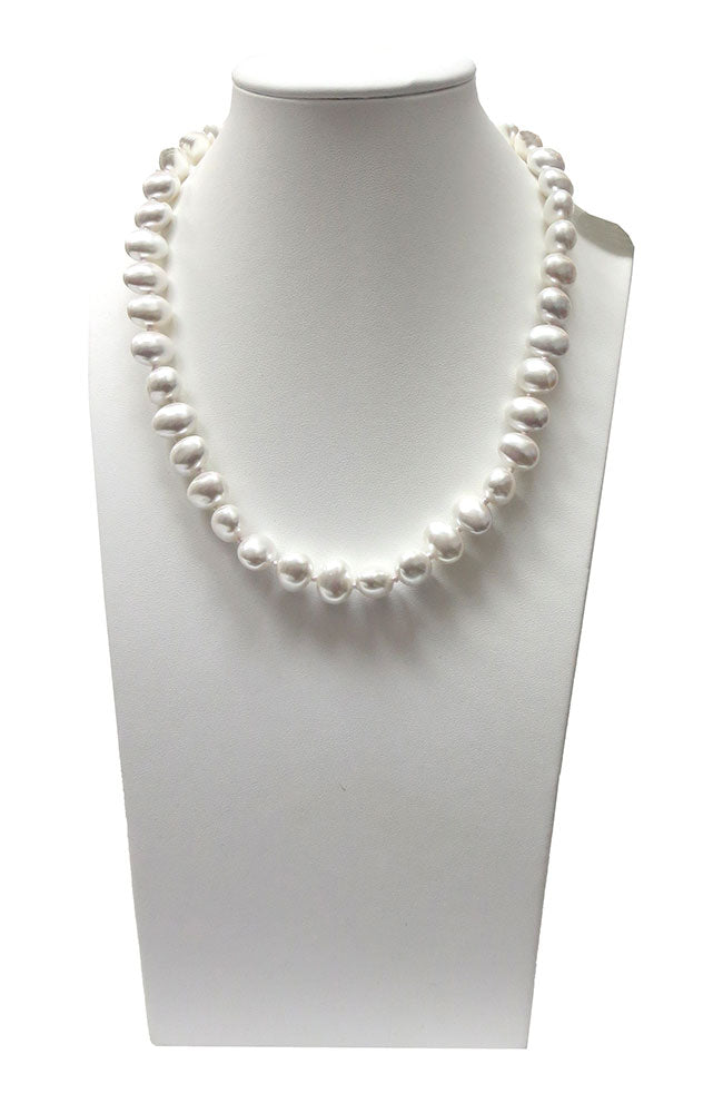 Large Pearl Strand with Silver Ball Magnetic Closure Necklace