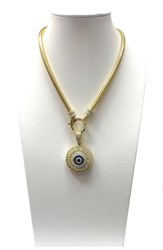 Gold Circle Evil Eye Pendant Necklace