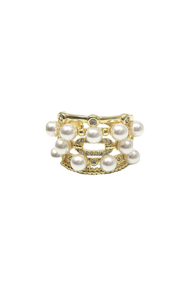 Gold 5 Line Ring with Pearls