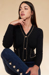 Ribbed V Neck Chain Cardigan