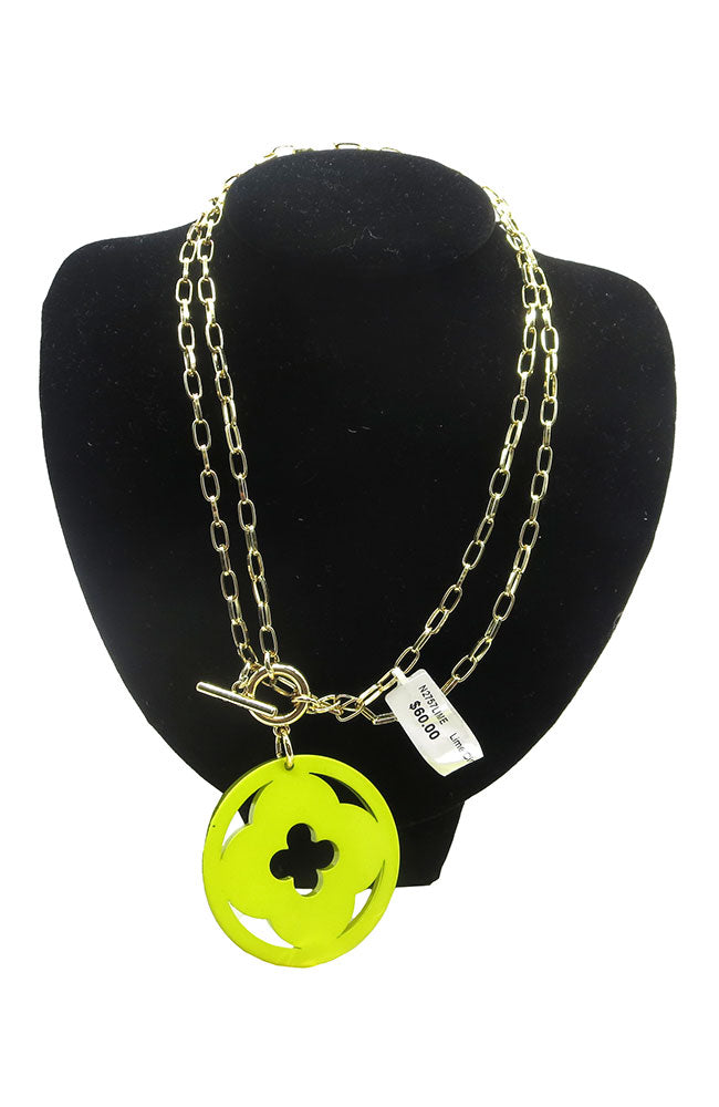 Lime Circle Quatrefoil Necklace