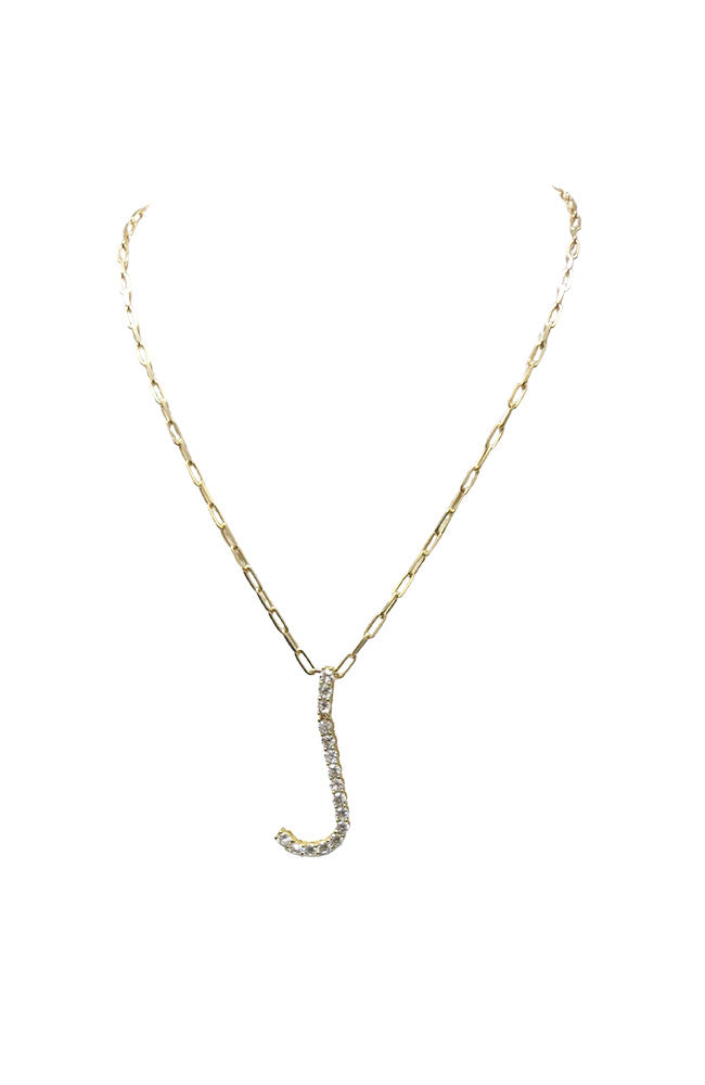 J Gold Pave CZ Initial Necklace