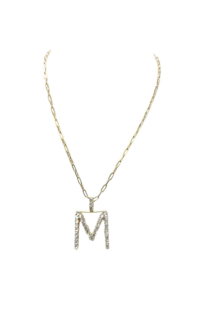 M Gold Pave CZ Initial Necklace