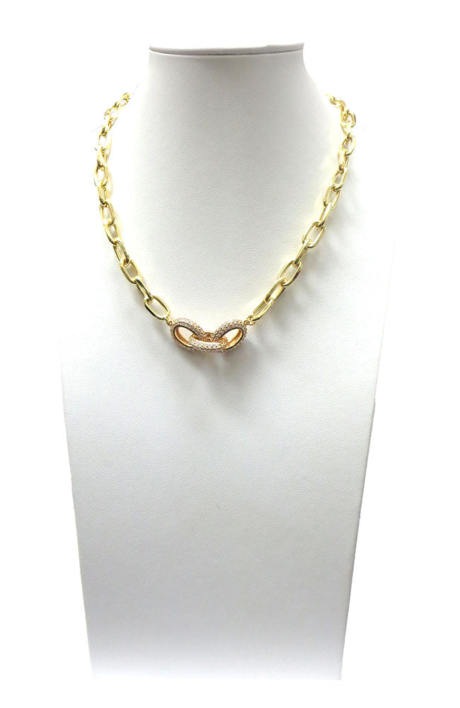 Gold Chain 3 Pave Links Necklace